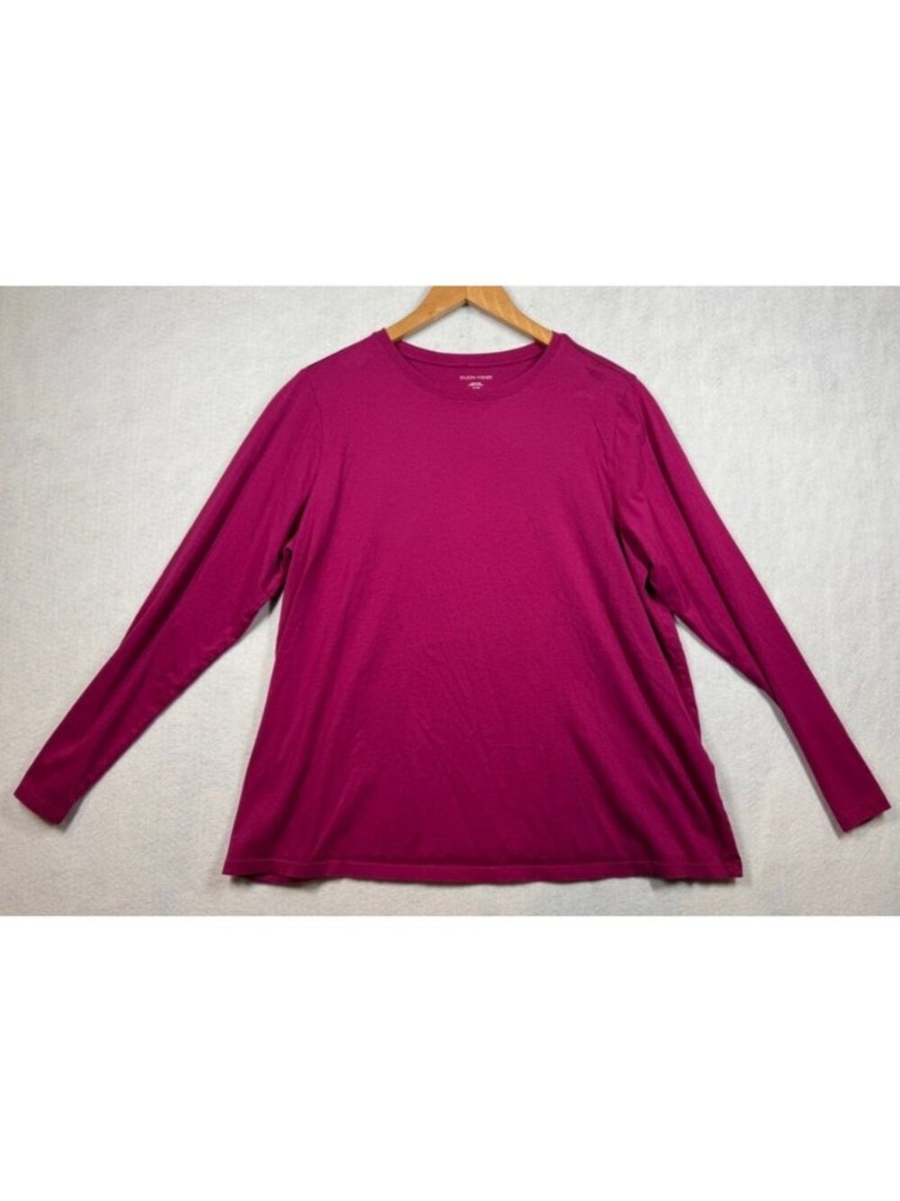 Eileen Fisher Long Sleeve T-Shirt Fuchsia Pink 100% Organic Cotton Women's XL